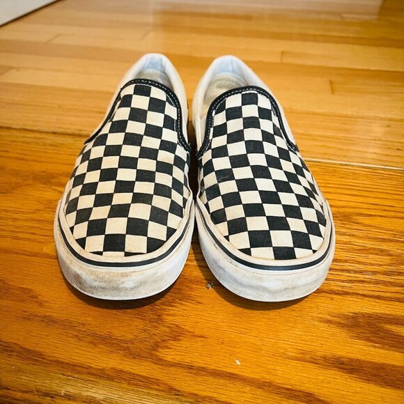 RARE🔥 VANS Classic Slip On Checkerboard Racing Flag White Black Sz 7. Mens Shoe - Picture 11 of 16